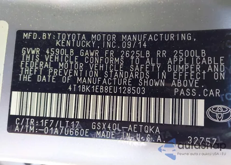 2014 Toyota Avalon Xle Touring from USA, damaged, VIN 4T1BK1EB8EU128503